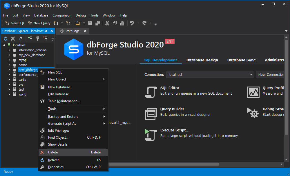 使用dbForge Studio for MySQL删除数据库