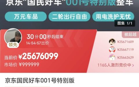 京东新车拍卖引20万人参与，最高出价已超2500万