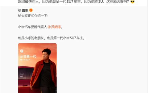 雷军回应小米汽车为何启用代言人：因为他姓SU 还是SU7车主