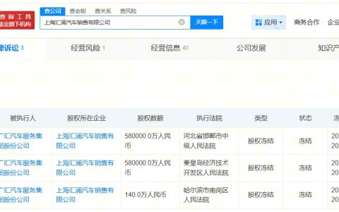 广汇汽车被冻结58亿股权